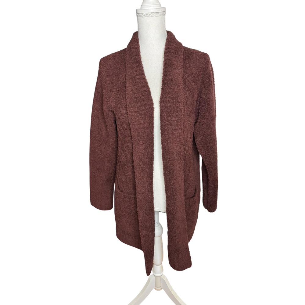 Barefoot Dreams CozyChic Directional Ribbed Cardigan Aubergine Open Front Medium